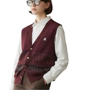 VTG Three Swallows Wool Argyle Maroon sweater Vest Academia Eclectic Grandpa